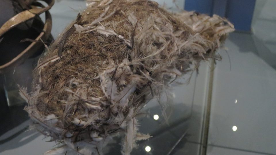 Nejpřitažlivějším vystaveným kouskem jsou bezesporu opánky z peří pštrosa emu a ženských vlasů