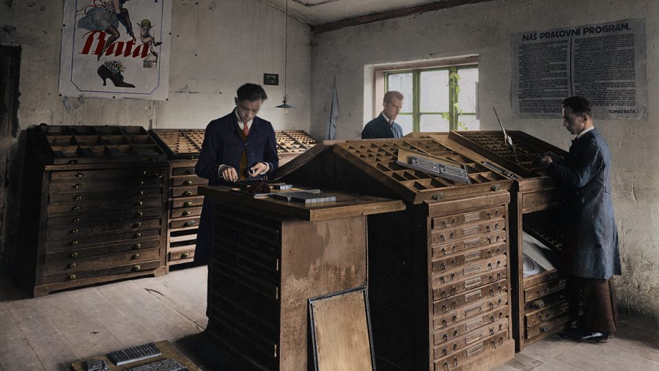 Kolorované archivní fotografie Baťovského Zlína 1920-1945 - sazárna firmy Baťa