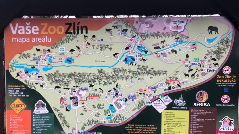 Zoo Zlín - mapa areálu