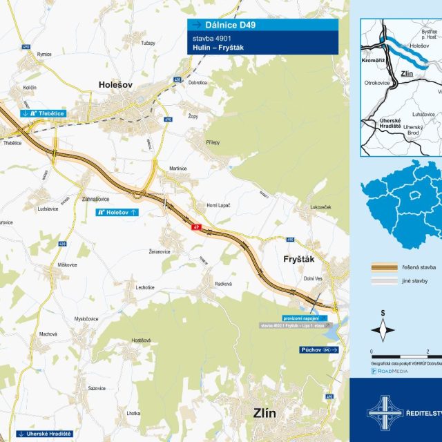 Část dálnice z Holešova do Fryštáku D49 měla být zprovozněná letos | foto: Ředitelství silnic a dálnic ČR