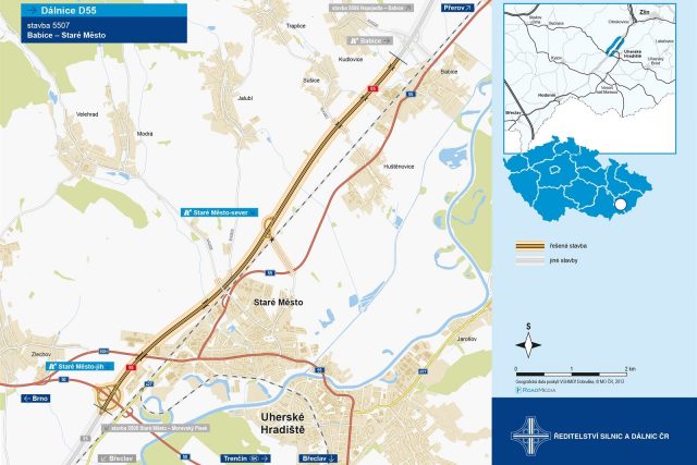 Trasa připravovaného úseku dálnice D55 z Babic do Starého Města. | foto: ŘSD ČR