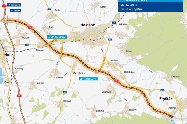 Plánovaná trasa dálnice D49 | foto: Ředitelství silnic a dálnic ČR