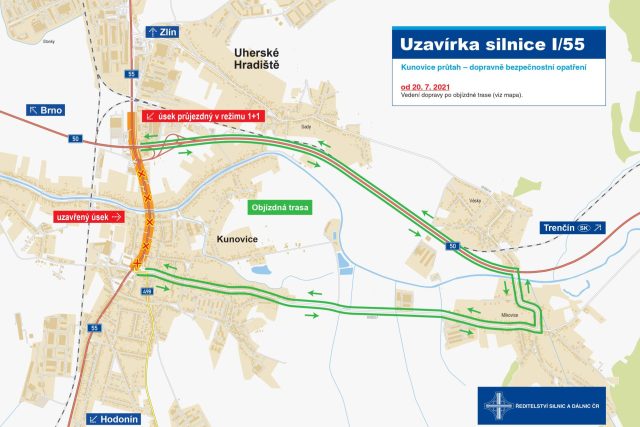 Uzavírka Kunovice 2021 - objízdná trasa | foto:  Ředitelství silnic a dálnic